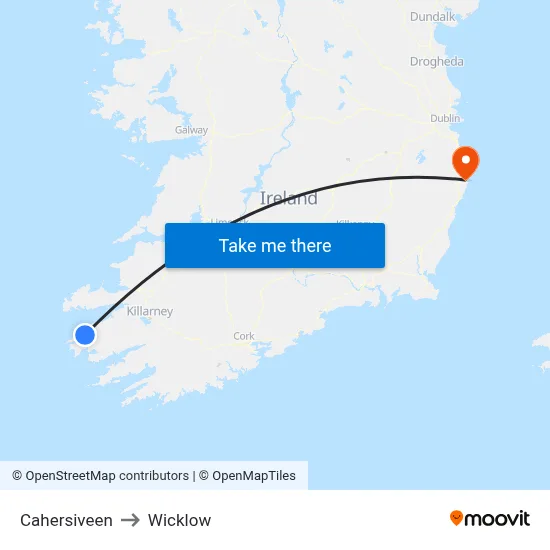 Cahersiveen to Wicklow map