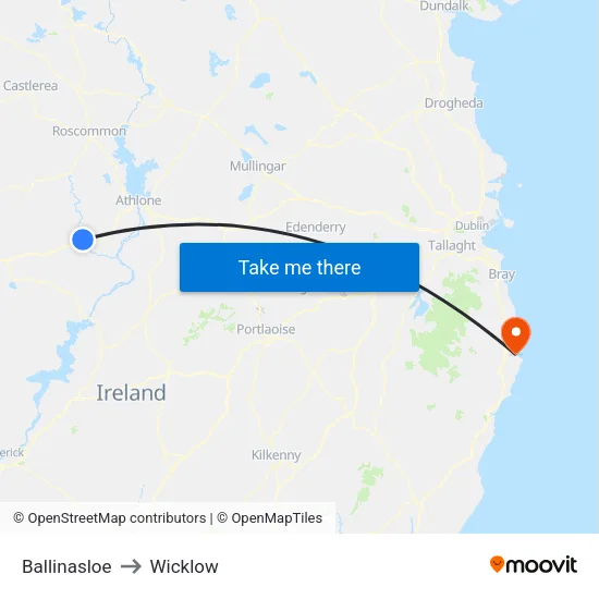 Ballinasloe to Wicklow map