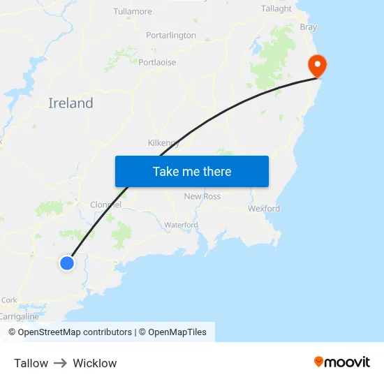 Tallow to Wicklow map