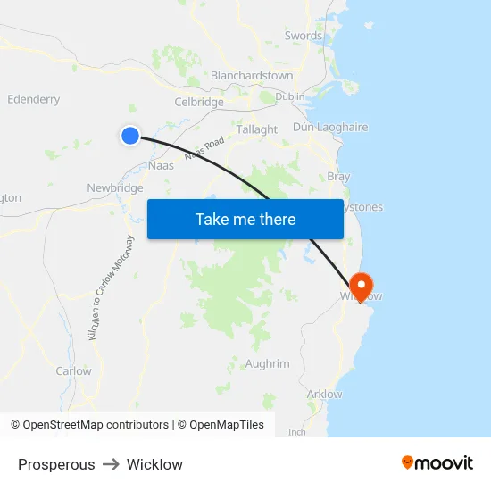 Prosperous to Wicklow map