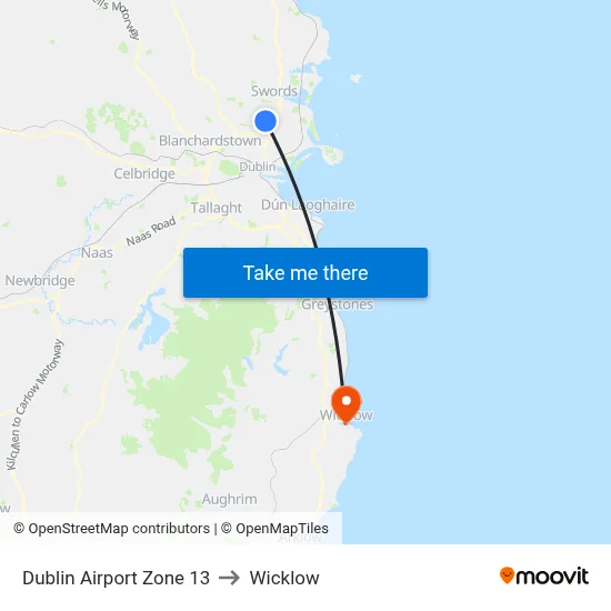 Dublin Airport Zone 13 to Wicklow map