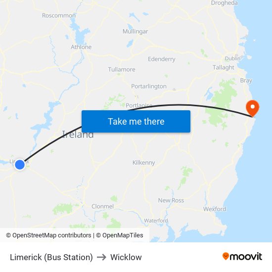 Limerick (Bus Station) to Wicklow map