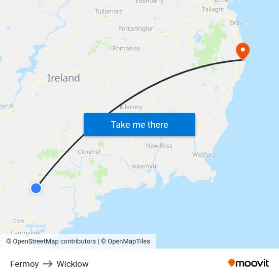 Fermoy to Wicklow map