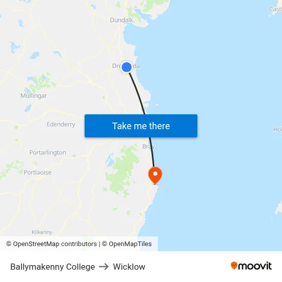Ballymakenny College to Wicklow map