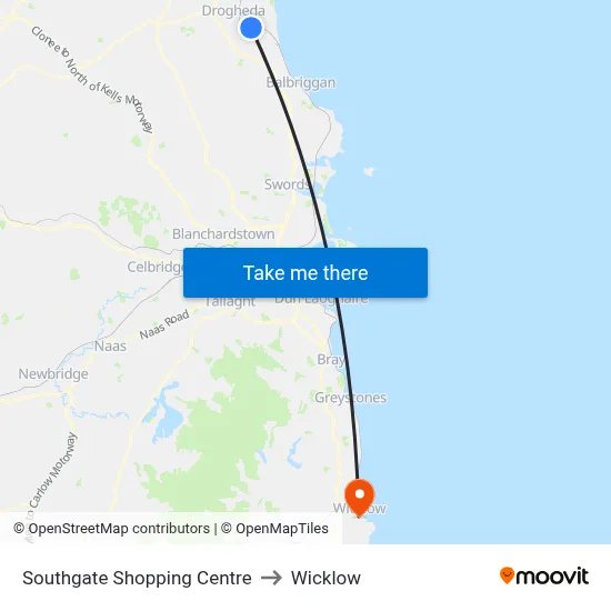 Southgate Shopping Centre to Wicklow map