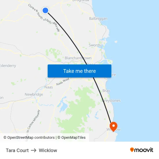 Tara Court to Wicklow map