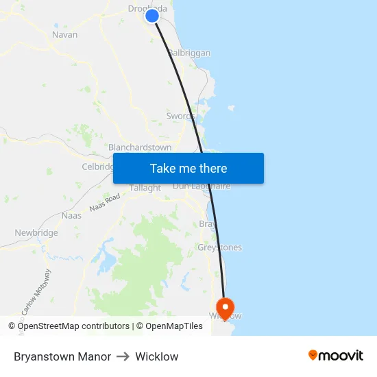 Bryanstown Manor to Wicklow map