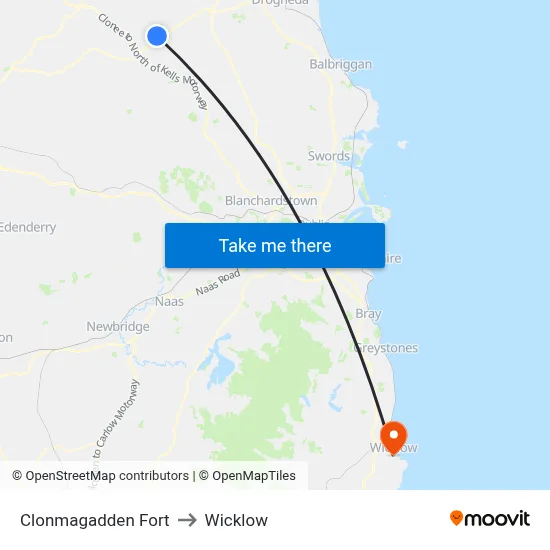 Clonmagadden Fort to Wicklow map
