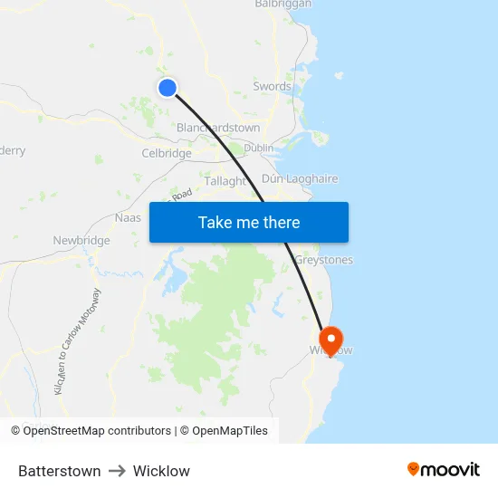 Batterstown to Wicklow map