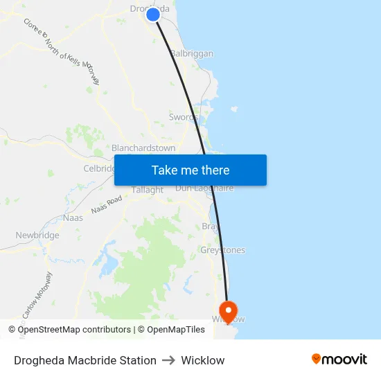 Drogheda Macbride Station to Wicklow map