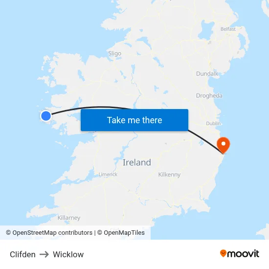 Clifden to Wicklow map