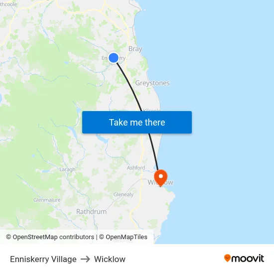 Enniskerry Village to Wicklow map
