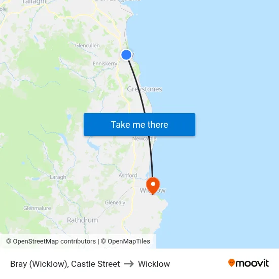 Bray (Wicklow), Castle Street to Wicklow map