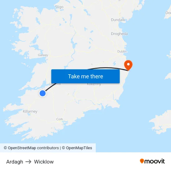 Ardagh to Wicklow map