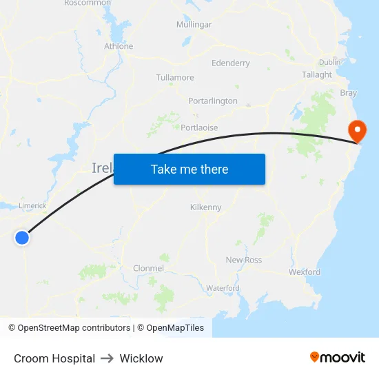 Croom Hospital to Wicklow map