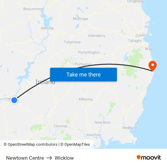 Newtown Centre to Wicklow map