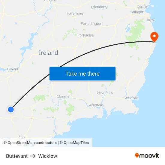 Buttevant to Wicklow map