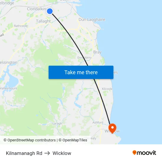 Kilnamanagh Rd to Wicklow map
