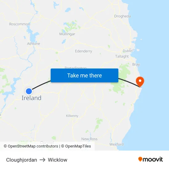 Cloughjordan to Wicklow map