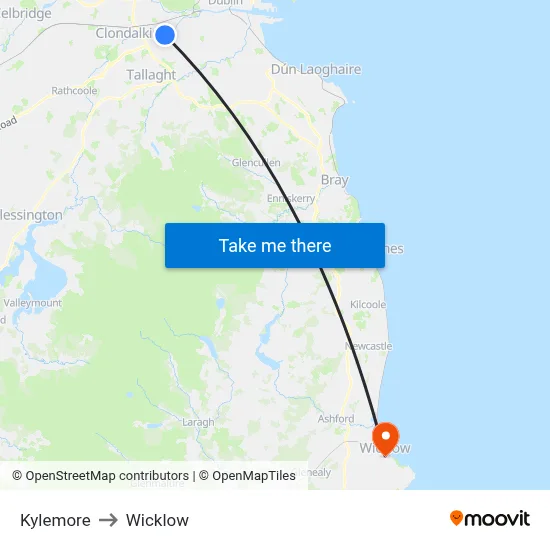 Kylemore to Wicklow map