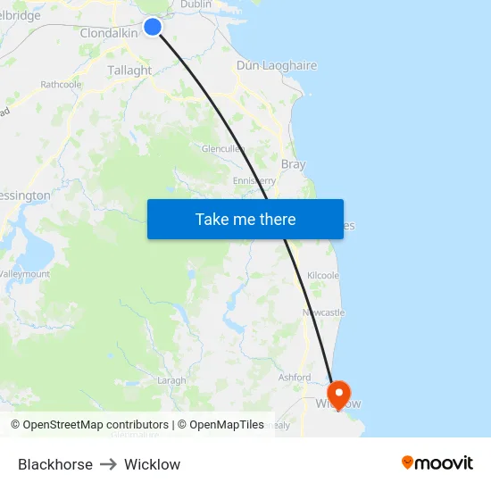 Blackhorse to Wicklow map