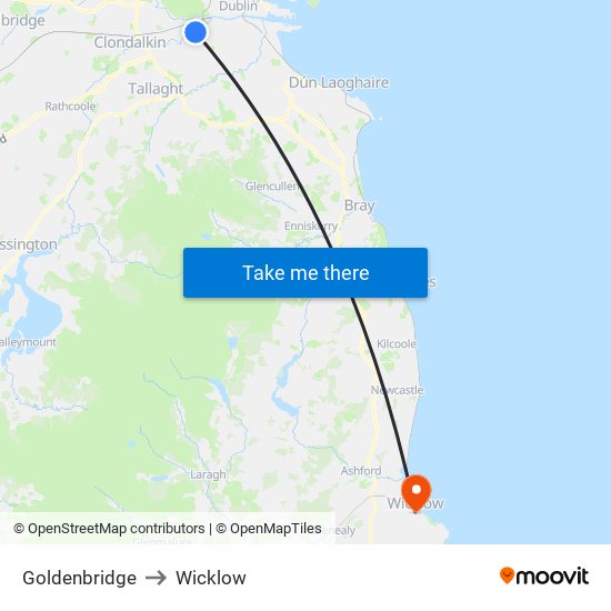 Goldenbridge to Wicklow map