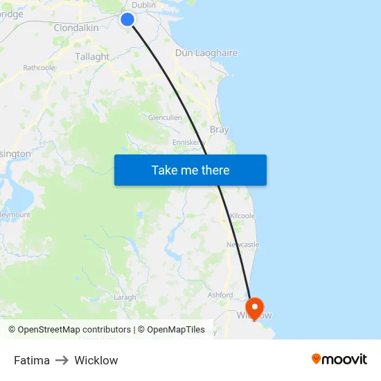 Fatima to Wicklow map