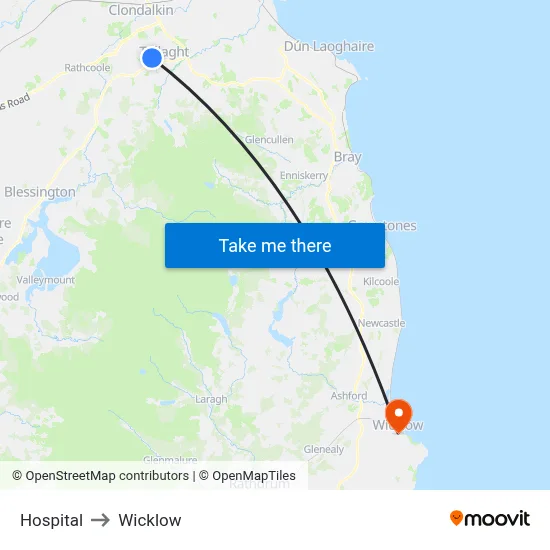 Hospital to Wicklow map
