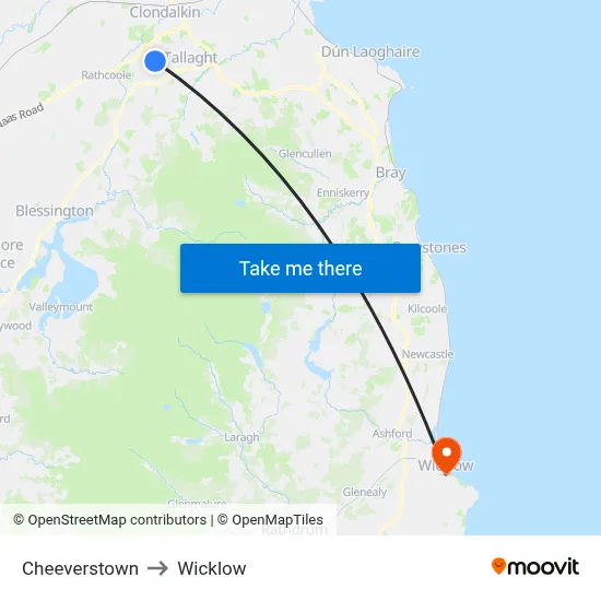 Cheeverstown to Wicklow map