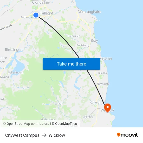 Citywest Campus to Wicklow map