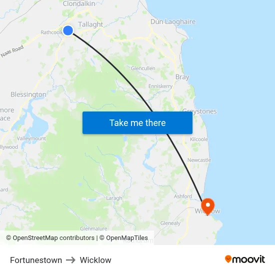 Fortunestown to Wicklow map
