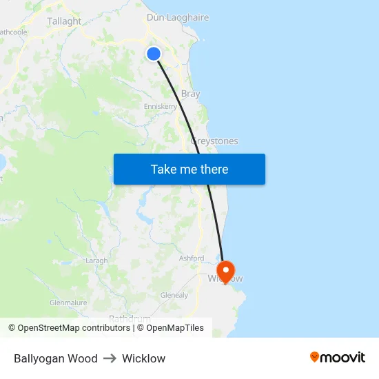 Ballyogan to Wicklow map