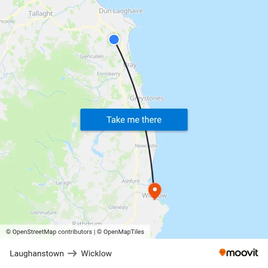 Laughanstown to Wicklow map