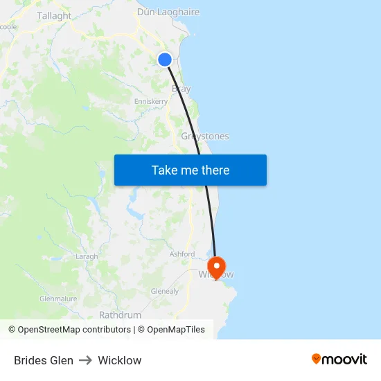 Brides Glen to Wicklow map