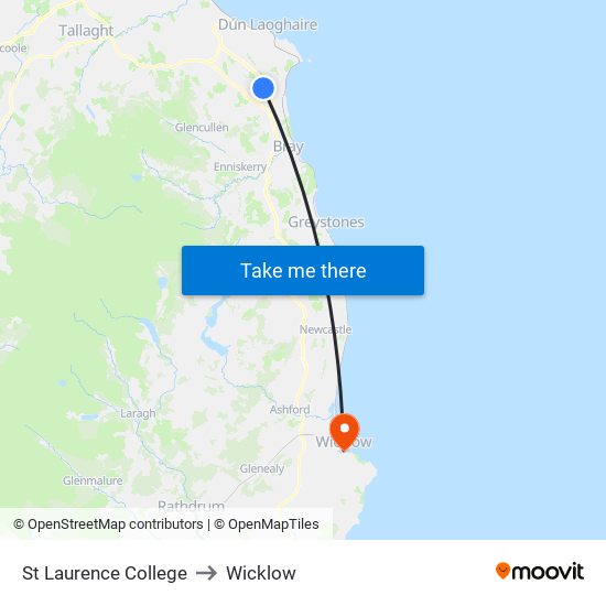 St Laurence College to Wicklow map