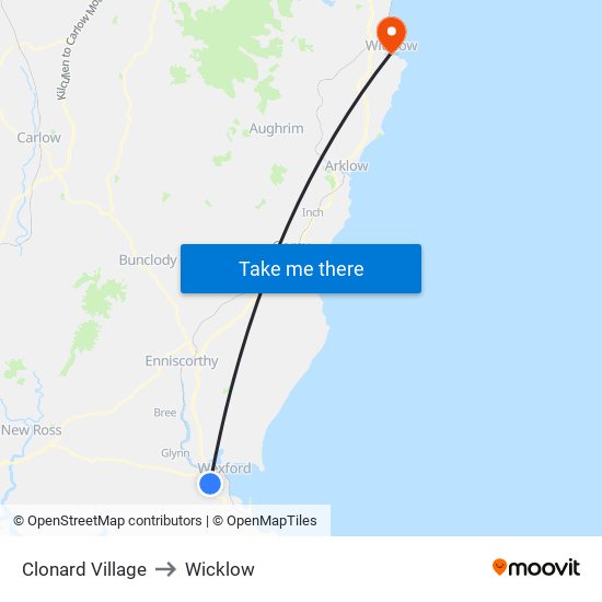 Clonard Village to Wicklow map