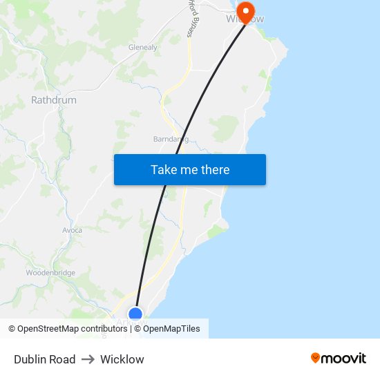 Dublin Road to Wicklow map