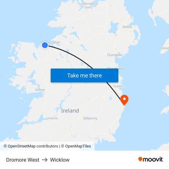 Dromore West to Wicklow map