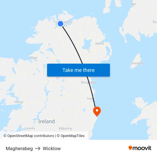 Magherabeg to Wicklow map