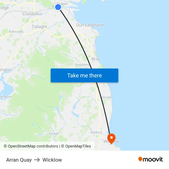Arran Quay to Wicklow map