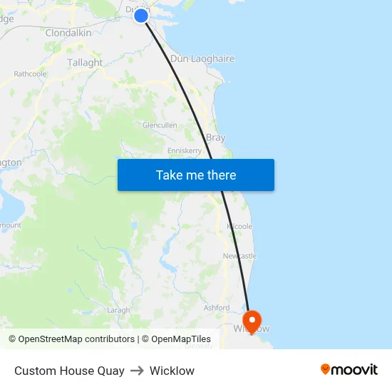 Custom House Quay to Wicklow map