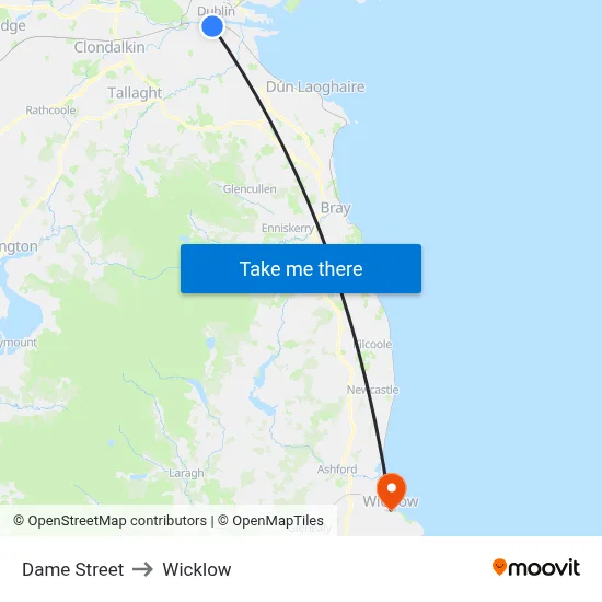 Dame Street to Wicklow map