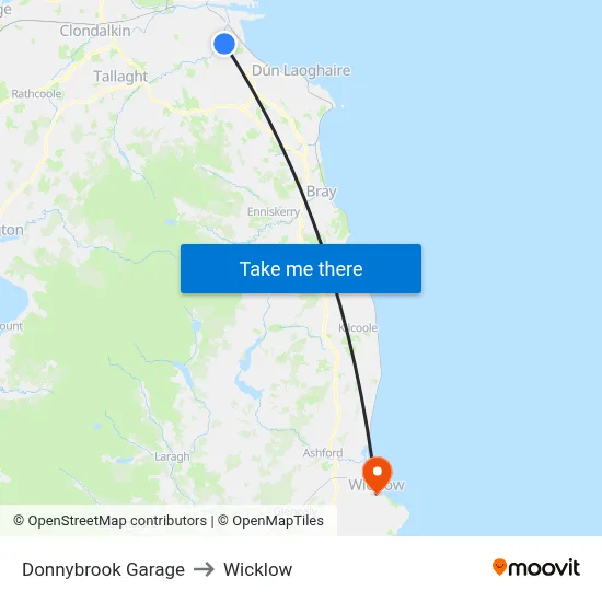 Donnybrook Garage to Wicklow map