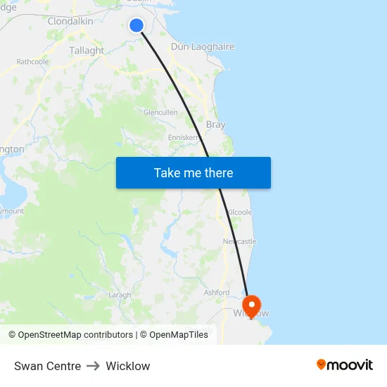 Swan Centre to Wicklow map