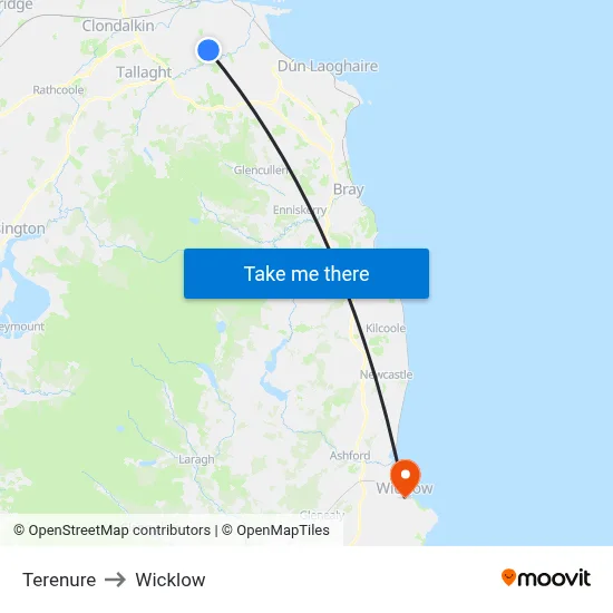 Terenure to Wicklow map