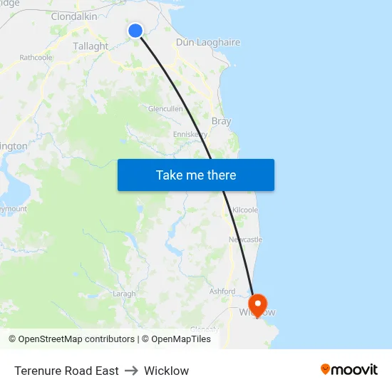 Terenure Road East to Wicklow map