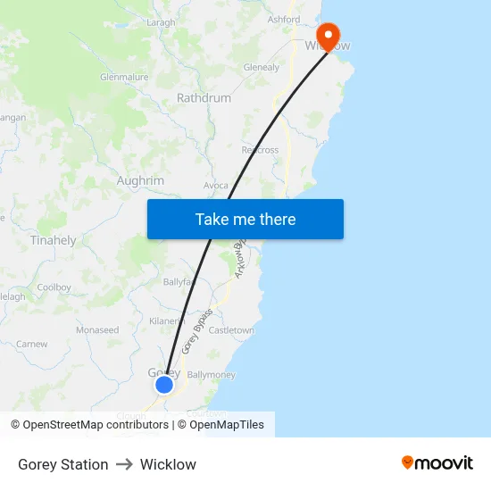 Gorey Station to Wicklow map