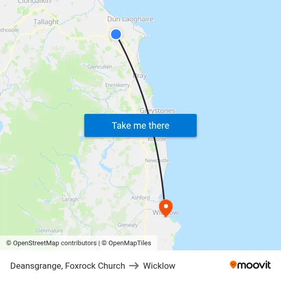 Deansgrange, Foxrock Church to Wicklow map