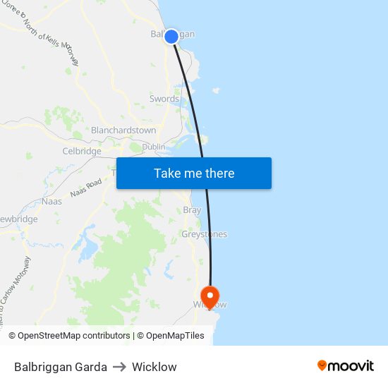 Balbriggan Garda to Wicklow map