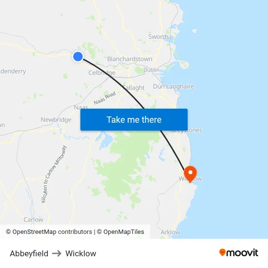 Abbeyfield to Wicklow map